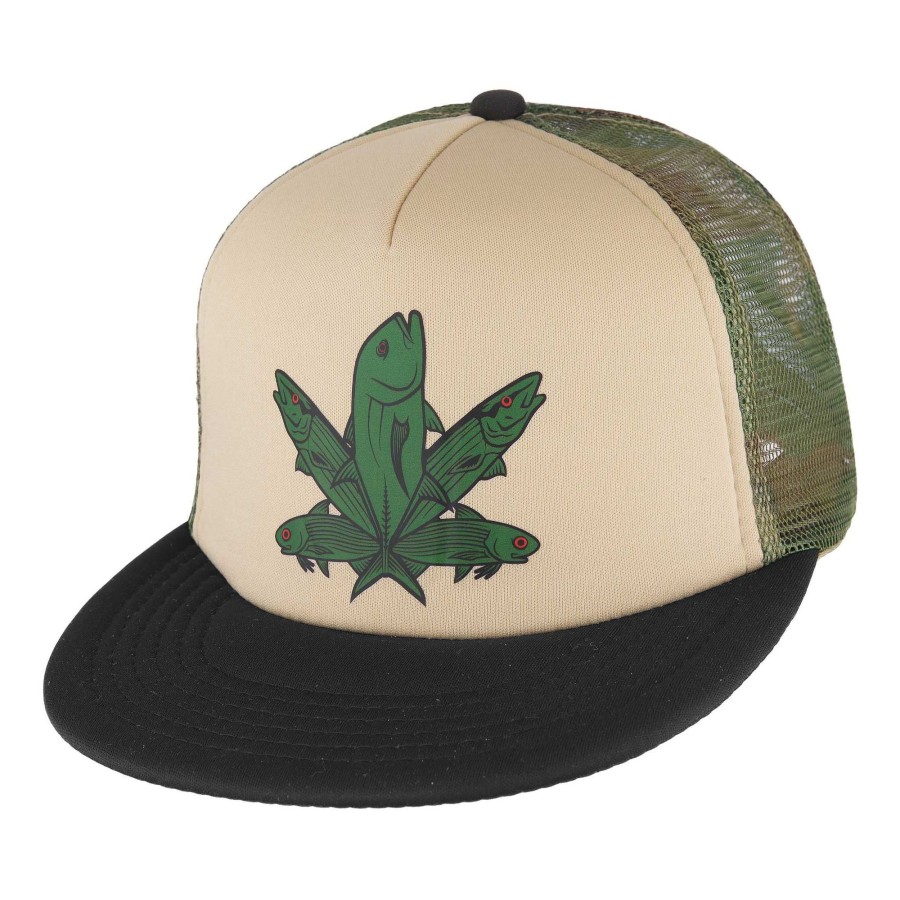 Crafting & Mods Hifishgear | Hfg - Green Fish Camo/Tan/Black Flatbill Trucker Hat