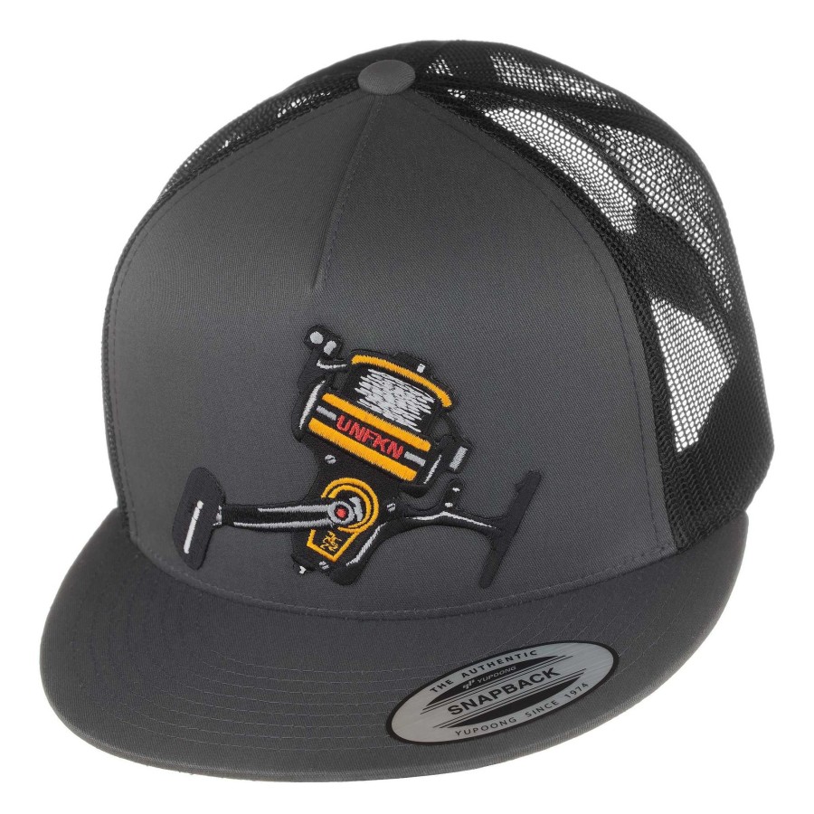 Crafting & Mods HiFishGear | Hfg - Unfkn Reel Spinner Charcoal/Black Flatbill Trucker Hat