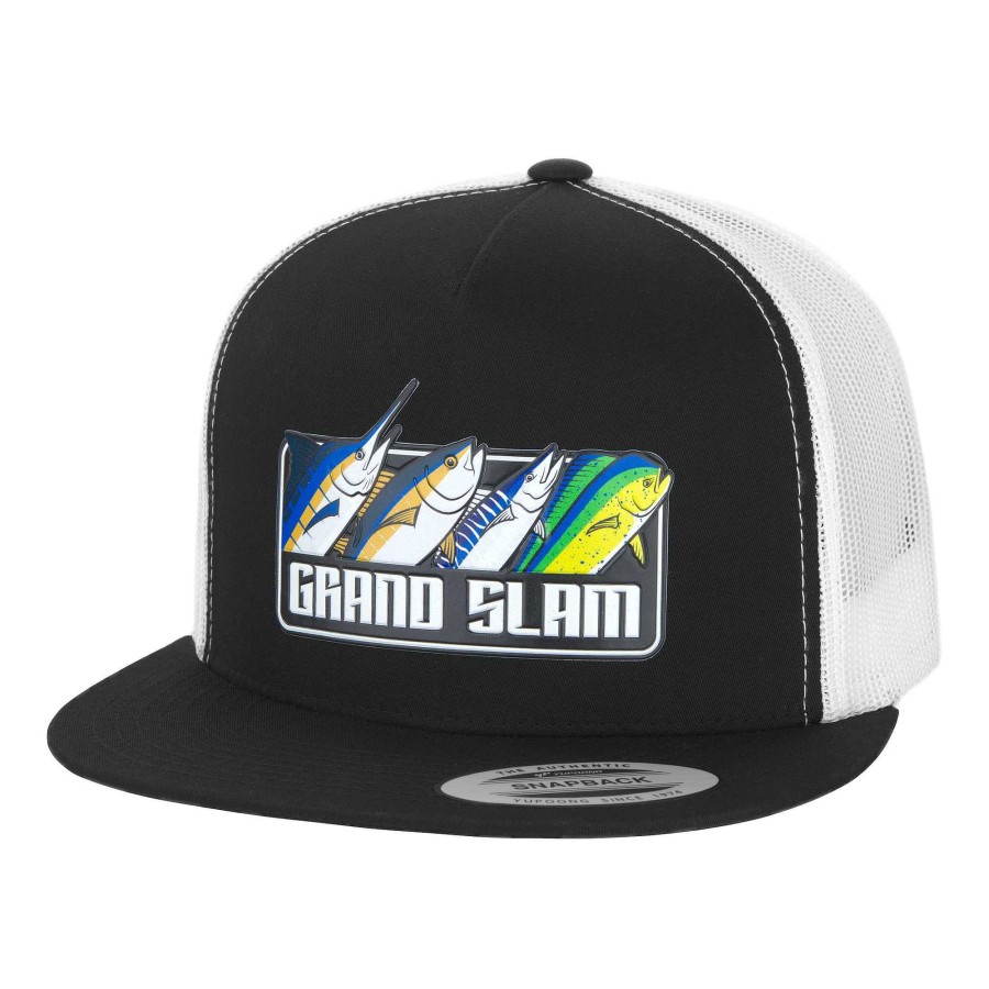 Crafting & Mods Hifishgear | Hfg - Pelagic Grand Slam White/Black Snapback Flatbill Trucker Hat