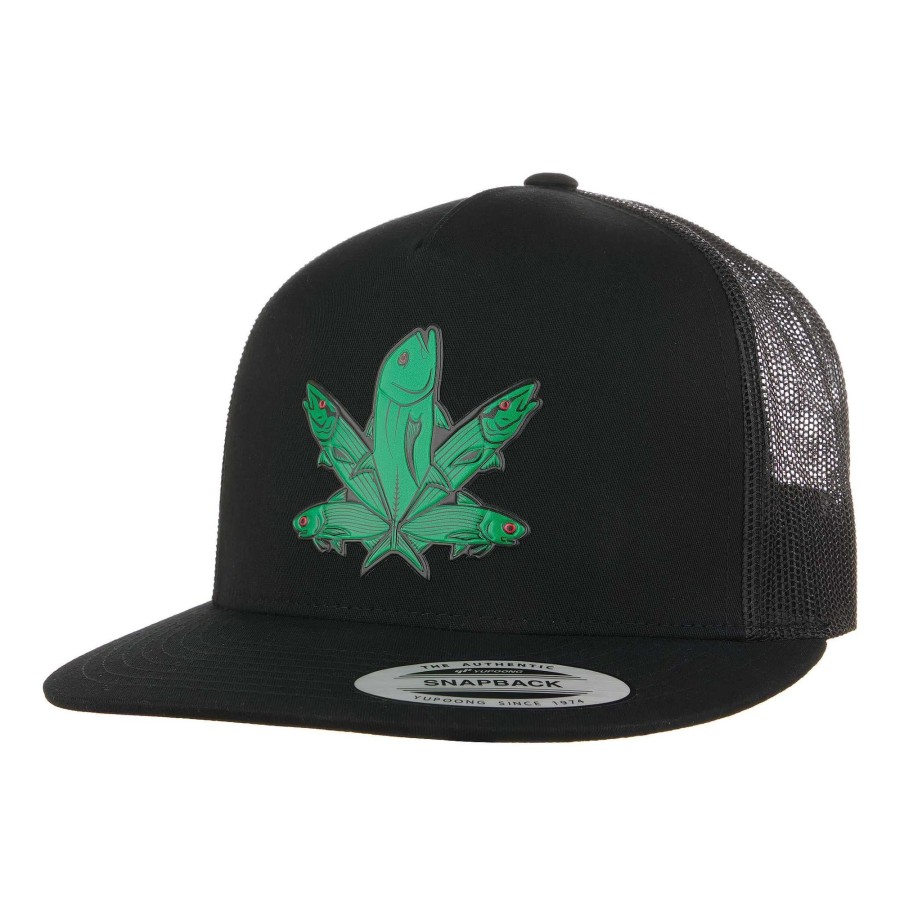 Crafting & Mods HiFishGear | Hfg - Green Fish Black Snapback Flatbill Trucker Hat