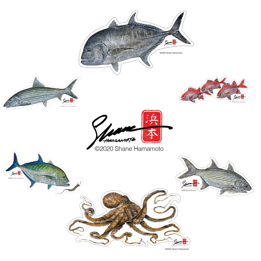 Aerators Hifishgear | 8" Gyotaku Stickers By Shane Hamamoto