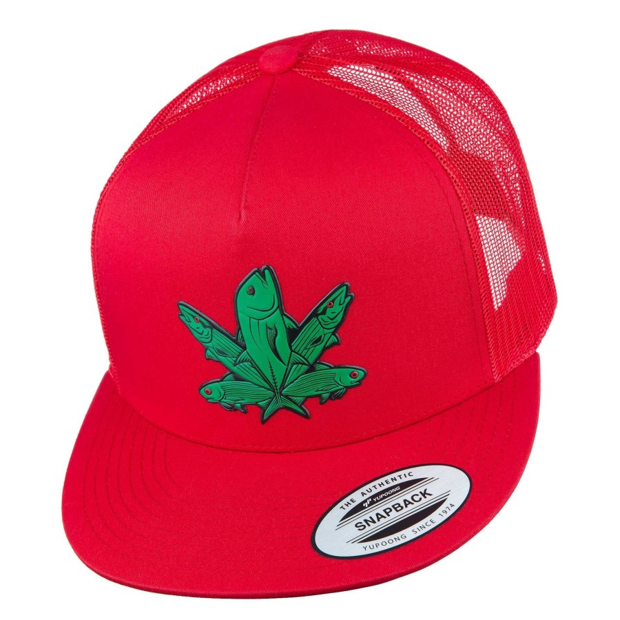 Crafting & Mods HiFishGear | Hfg - Green Fish Red Snapback Flatbill Trucker Hat